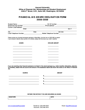 Financial Aid Award Declination Form