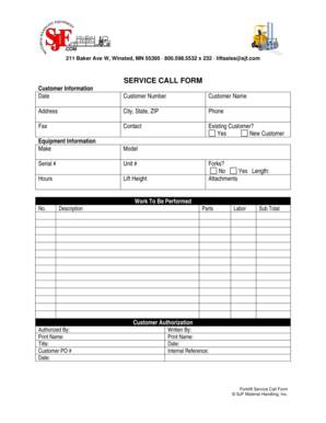 Fillable Online SERVICE CALL FORM - SJF Material Handling Inc. Fax ...
