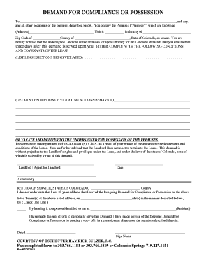 Colorado Demand for Compliance or Possession