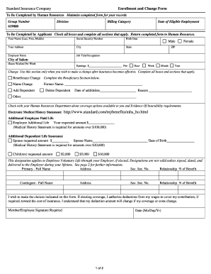 Standard Insurance Enrollment and Change Form