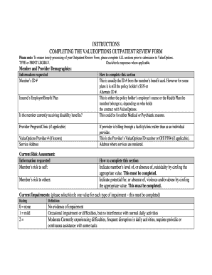 ValueOptions Outpatient Review Form