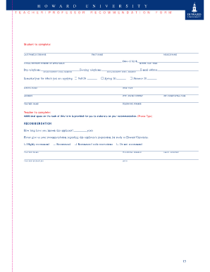 Teachers recommendation - Teacher Recommendation Form - Howard University - howard