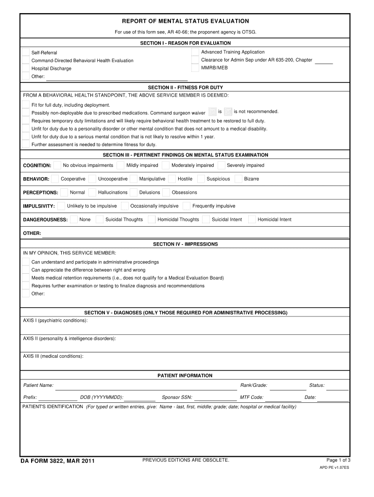 Da Form 3822 - Fill Online, Printable, Fillable, Blank | pdfFiller