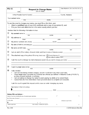 Alabama Adult Name Change Request