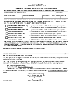 Alaska Commercial Driver Medical & Self Certification Form