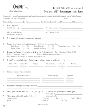 Patient Evaluation and Treatment Recommendations Form