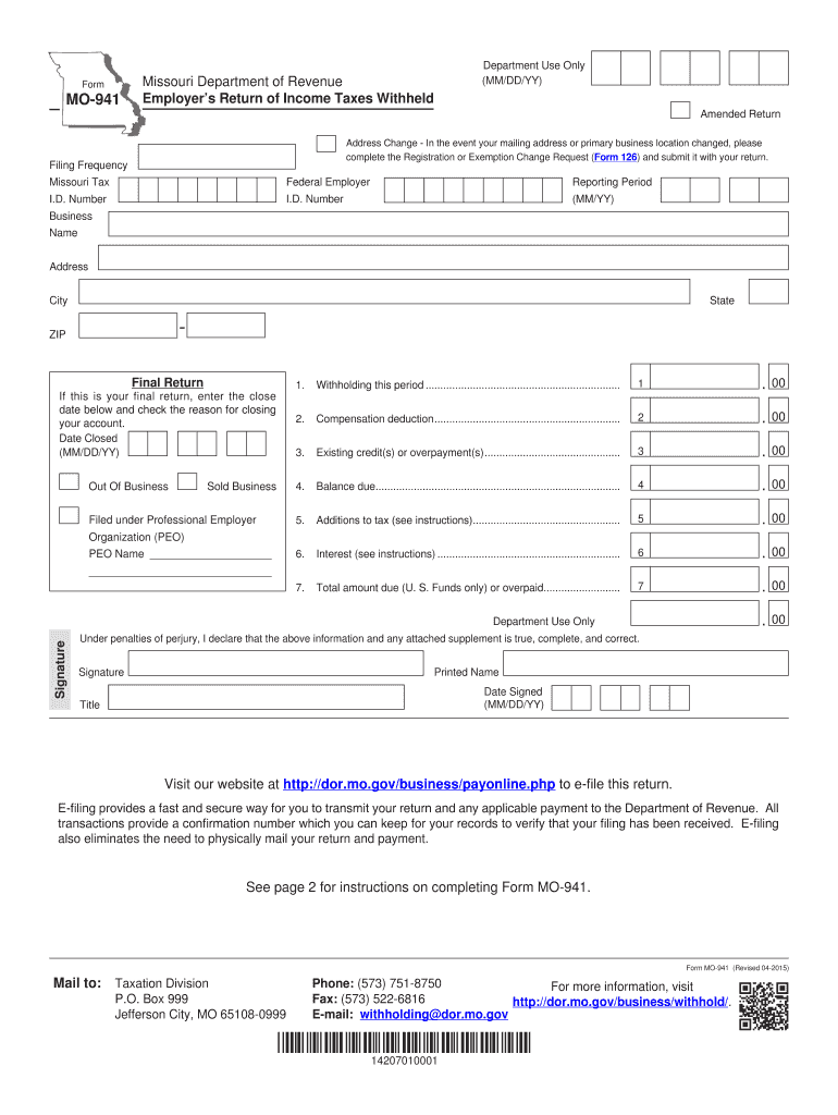 2014 Form MO MO 941 Fill Online Printable Fillable Blank PdfFiller
