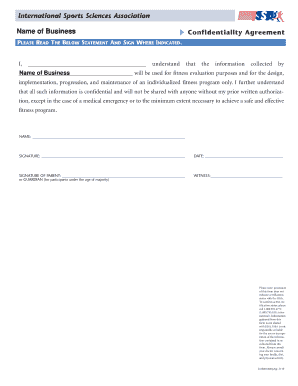 International Sports Sciences Association Confidentiality Agreement