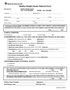 Healthy Weight Center Referral Form