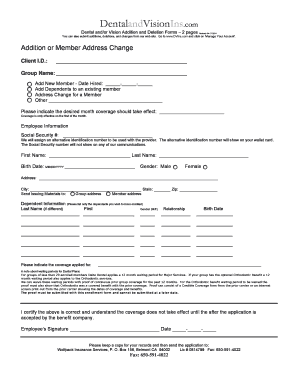 Dental and Vision Addition and Deletion Forms