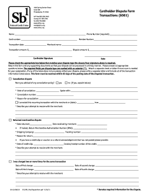 Visa Cardholder Dispute Form