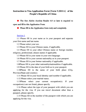 China Visa Application Form V.2011A
