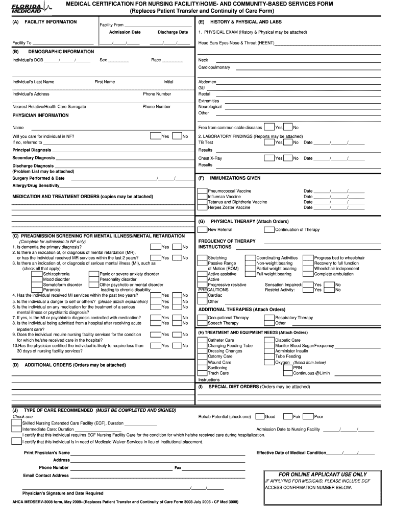 3008 Nursing Home Form Florida Fill Online Printable Fillable