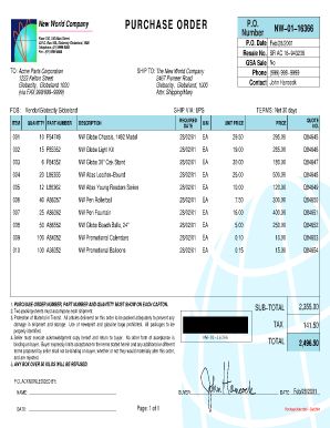 purchase form sample