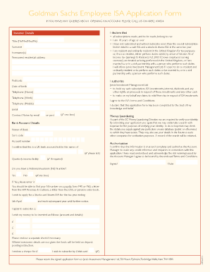 Goldman Sachs Employee ISA Application Form
