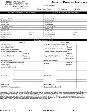 Personal Financial Statement Form