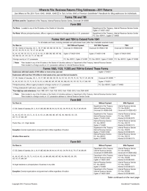 IRS Business Returns Filing Addresses 2011