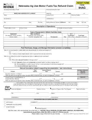 Nebraska Ag Use Motor Fuels Tax Refund Claim Form