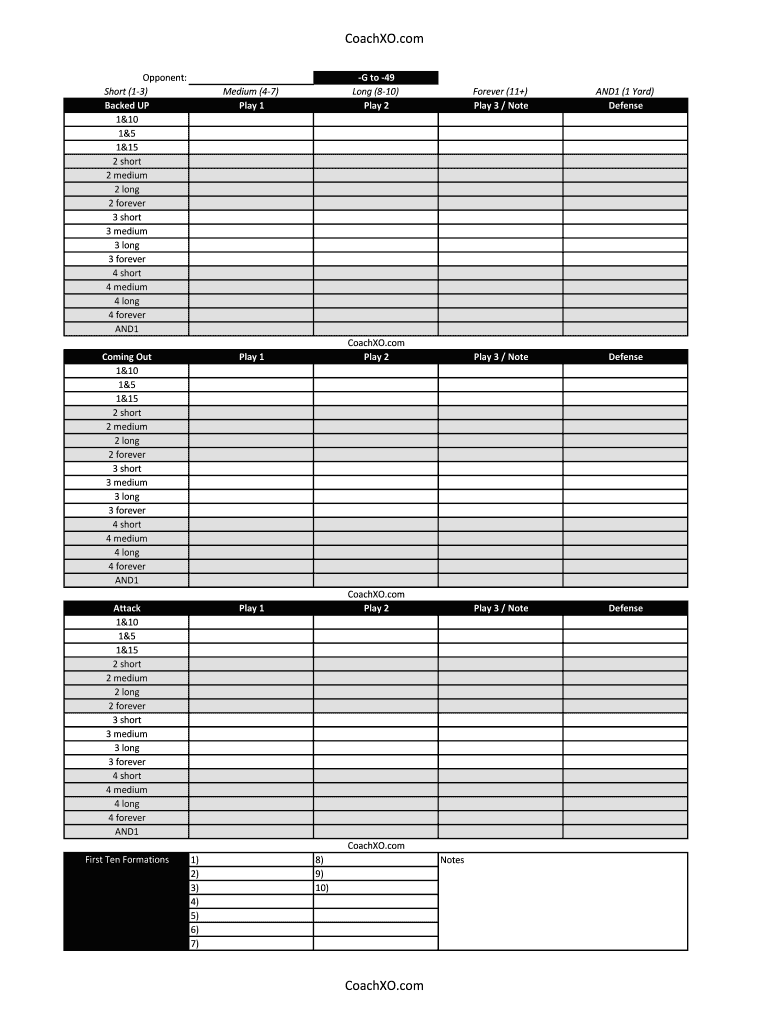 CoachXO Blank Football Play Sheet Template Form Fill and Sign