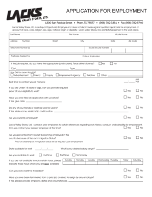 APPLICATION FOR EMPLOYMENT - Lacks