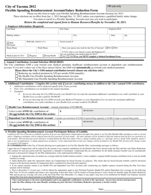 City of Tacoma Flexible Spending Reimbursement Account Form