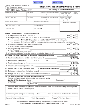 Iowa Rent Reimbursement Claim for Elderly or Disabled Persons