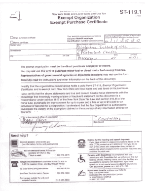 New York Exempt Organization Purchase Certificate