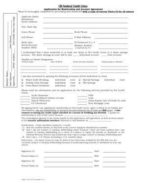CBI Federal Credit Union Membership Application