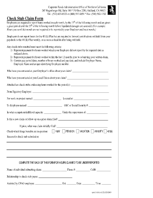 Carpenter Funds Check Stub Claim Form