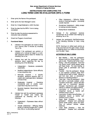 Long Term Care Re-Evaluation Form WPA-1