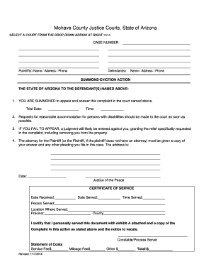 Arizona Eviction Summons and Complaint