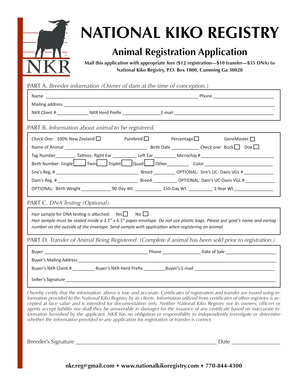 National Kiko Registry Animal Registration Application