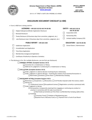 Arizona Real Estate Disclosure Document Checklist