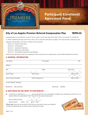 City of Los Angeles Deferred Compensation Plan Enrollment Form