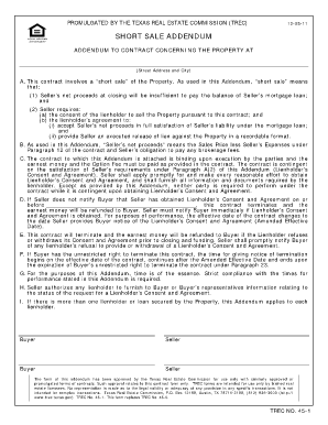 Reo addendum trec - short sale addendum texas