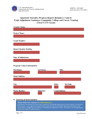 Quarterly Narrative Progress Report Form ETA-9159