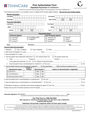 Prior Authorization Form for Dipeptidyl-Peptidase-IV Inhibitors