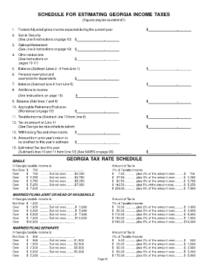 Georgia Income Tax Estimate Schedule