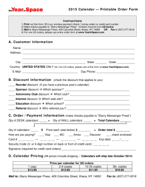 2015 Calendar Order Form