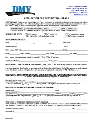 Nevada Restricted License Application