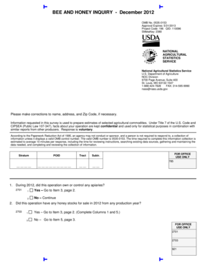 USDA Bee and Honey Inquiry Form