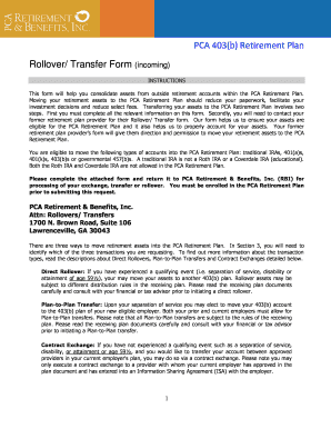 PCA 403(b) Retirement Plan Rollover Transfer Form