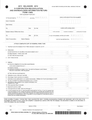 Delaware S Corporation Reconciliation Form 1100S
