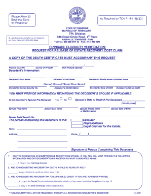 Tenncare Eligibility Verification Form