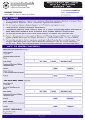 Motor Boat Registration Replacement Application