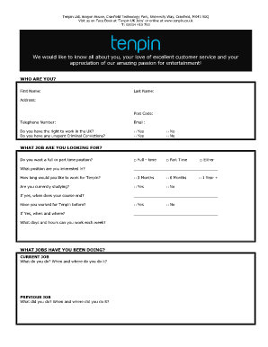 Tenpin UK Job Application Form
