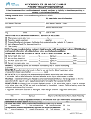 Authorization for Use and Disclosure of Pharmacy Prescription Information