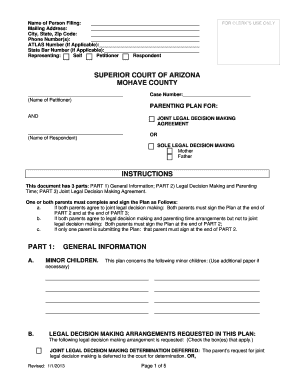 Arizona Parenting Plan and Joint Legal Decision Making Agreement