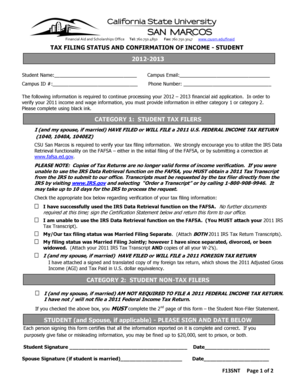 Tax Filing Status and Confirmation of Income - Student