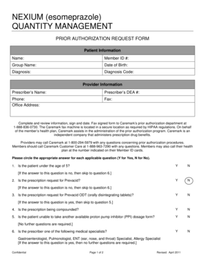 Nexium Prior Authorization Request Form